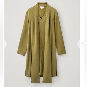 COS Neck-Tie Dress With Slit in Rich Olive Green